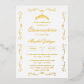 Goudbeige w/krans Quinceanera uitnodiging Folie In (Voorkant)