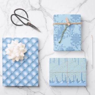 Goudbijen op blauwe en goudpapierbladen inpakpapier vel