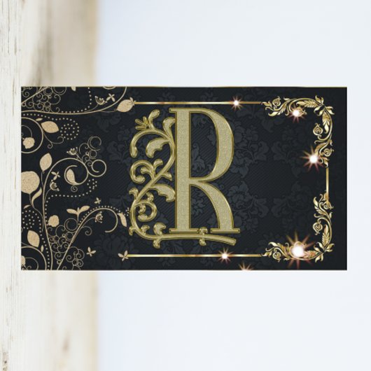 Goudblad Bloem Glitter Monogram Visitekaartje