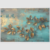 Goudblad en turquoise botanisch weefselpapier tissuepapier (Voorkant)