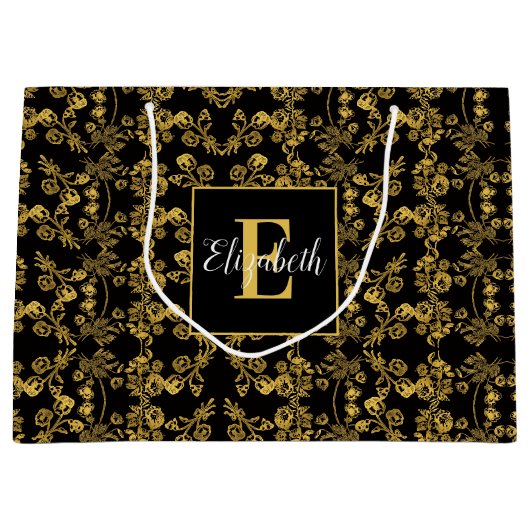 Goudblad en zwarte luxe | Aangepast monogram Groot Cadeauzakje (Voorkant)