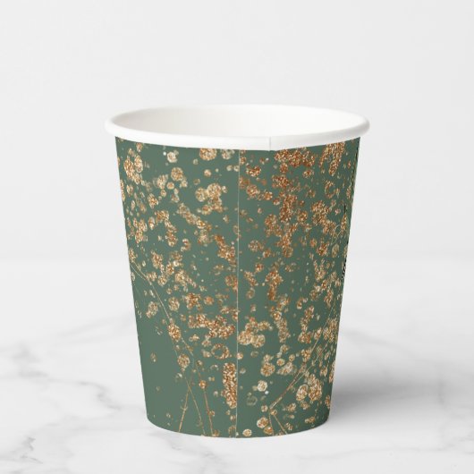 Goudblad met botanische eucalyptusgroene monogram papieren bekers (Rechts)