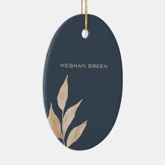 Goudblad minimalistisch marineblauw afstuderen mon keramisch ornament (Rechts)