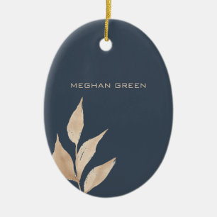 Goudblad minimalistisch marineblauw afstuderen mon keramisch ornament