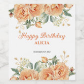 Goudblad Sinaasappel Pioen Rustieke Bloemen Verjaa Wijn Etiket (Enkel label)