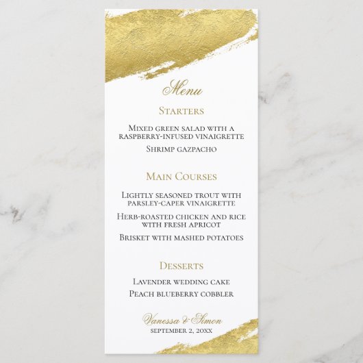 Goudbladborstelslag elegant modern huwelijk menu (Voorkant)