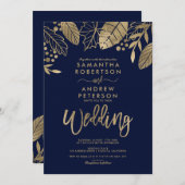 Goudbladeren herfst typografie marinesovenblauwe b kaart (Voorkant / Achterkant)