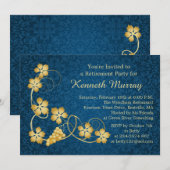 Goudbladeren op wijnstokken, blauwe dampstokfeest kaart (Voorkant / Achterkant)