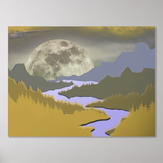 goudblauw abstract landschap maanboom echt folie afdrukken (Voorkant)