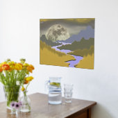 goudblauw abstract landschap maanboom echt folie afdrukken (Laag (Keuken))