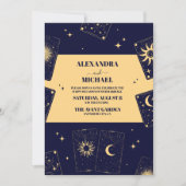 Goudblauw Elegant Tarot Kaart Bruiloft (Voorkant)