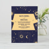 Goudblauw Elegant Tarot Kaart Bruiloft (Staand voorkant)