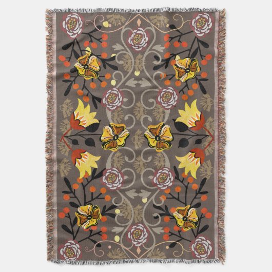 goudblauw Gele bloemen Brons Floral Deken (Voorkant Verticaal)