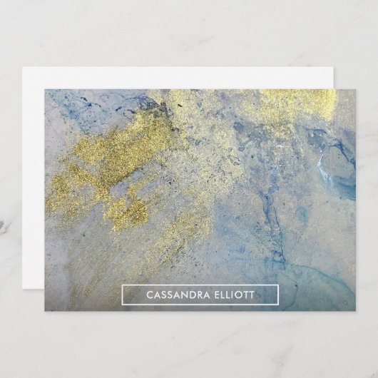 Goudblauw Groen Marmeren Alcoholinkt Abstracte Kun Bedankkaart (Voorkant / Achterkant)
