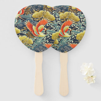 Goudblauw Japans Kimono Bloembloem Handwaaier