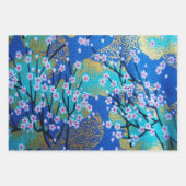 Goudblauw Japans Kimono Bloemen Decoupage Inpakpapier Vel (Voorkant 3)