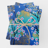 Goudblauw Japans Kimono Bloemen Decoupage Inpakpapier Vel (In situ)