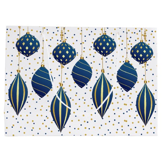 Goudblauw kerstversiering groot cadeauzakje (Achterkant)