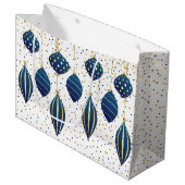 Goudblauw kerstversiering groot cadeauzakje (Voorkant Gekanteld)