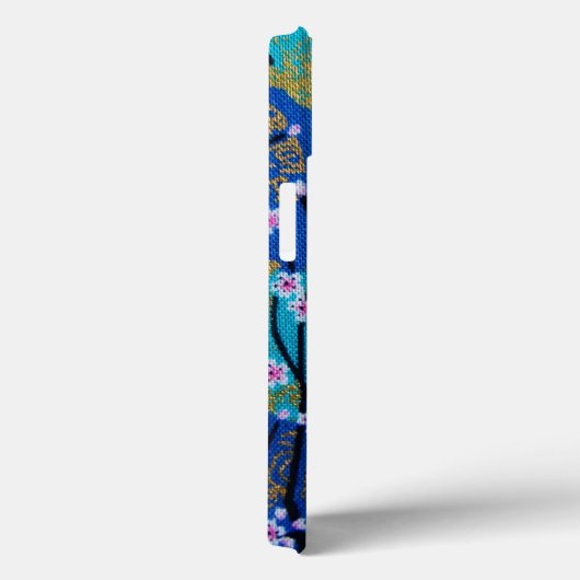 Goudblauw Wit Japans Kimono Floral Case-Mate iPhone Case (Achterkant / Rechts)