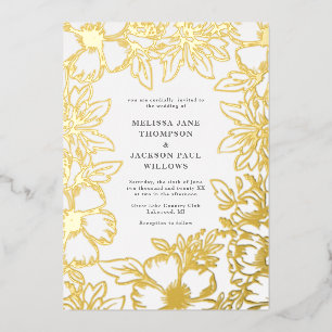 Goudbloem met elegant lijst-huwelijksontwerp folie uitnodiging