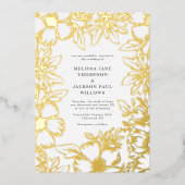 Goudbloem met elegant lijst-huwelijksontwerp folie uitnodiging (Voorkant)