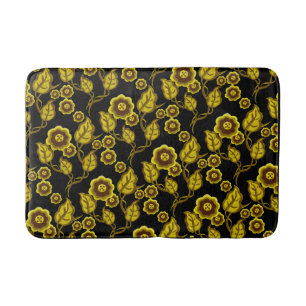 Goudbloemen, goudbladeren, Folkkunstbloem/zwart Badmat