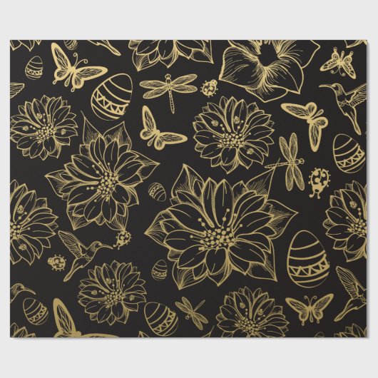 goudbloemen, paaseieren naadloze bloemen cadeaupapier (Vlak)