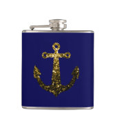 Goudbolglitter Anchor navy blue Heupfles (Voorkant)