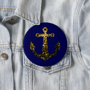 Goudbolglitter Anchor navy blue Ronde Button 4,0 Cm
