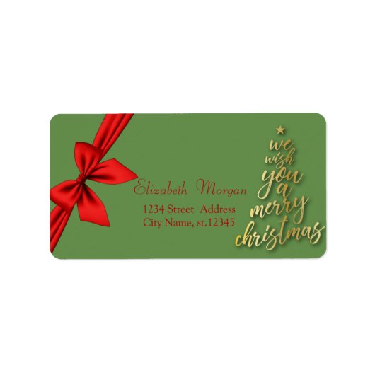 Goudboom We wensen u een prettige kerst, Red Bow Etiket (Voorkant)