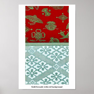 Goudbrocade met rode achtergrond poster