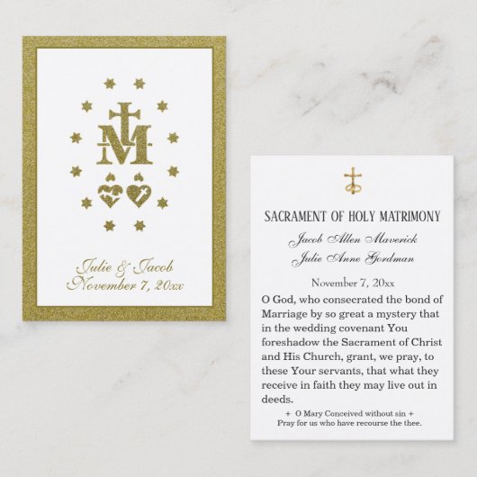 Goudbruiloft Heilige Kaart Miraculous Medal Visitekaartje (Voorkant / Achterkant)