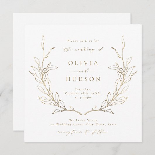 Goudbruine, botanische bruinktbruiloft kaart (Voorkant / Achterkant)