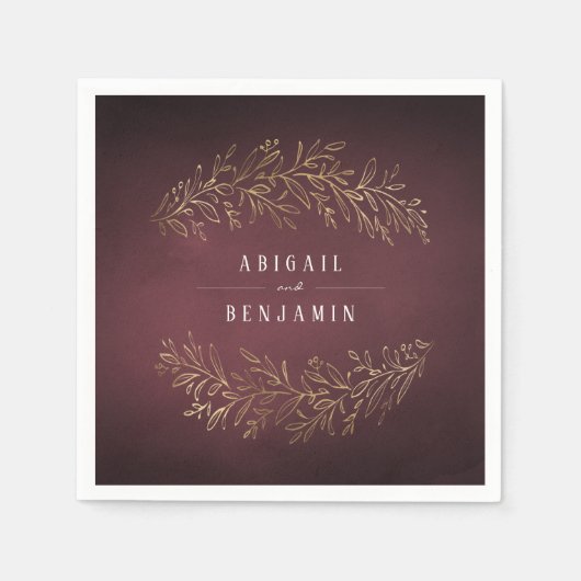 Goudbruine botanische elegante bruiloft servet (Voorkant)