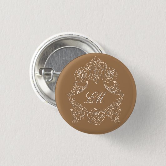 Goudbruine Rococo Kuif Monogram Ronde Button 3,2 Cm (Voorkant /achterkant)