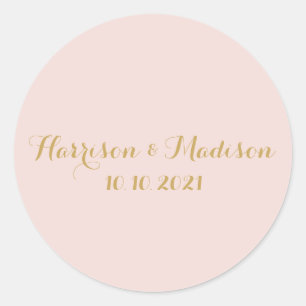 Goudbruine roze Monogram aangepast huwelijksfeest Ronde Sticker