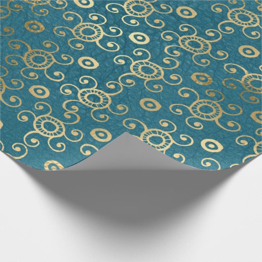 Goudcirkels en Blauwgroen cirkels Cadeaupapier (Hoek)