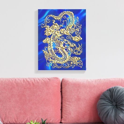Gouddraak in reliëf canvas afdruk (Insitu (Woonkamer))