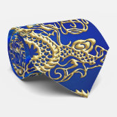 Gouddraak in reliëf op blauwzijplaat stropdas (Opgerold)
