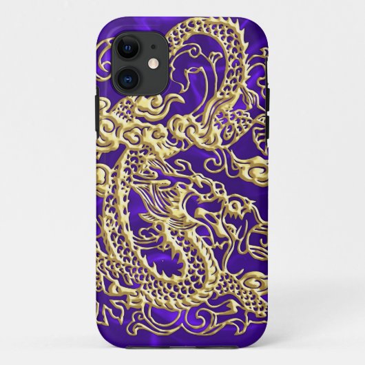 Gouddraak in reliëf op Paarse satijnafdruk Case-Mate iPhone Case (Achterkant)