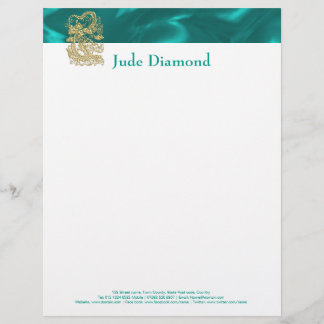 Gouddraak in reliëf op Turquoise Satin Print Custom Briefhoofd