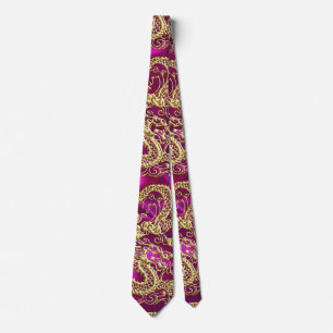 Gouddraak Magenta Satin Print Stropdas