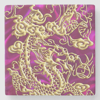 Gouddraak op magenta satin stenen onderzetter