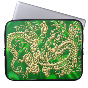 Gouddrakengroene gordellauw laptophoes laptop sleeve