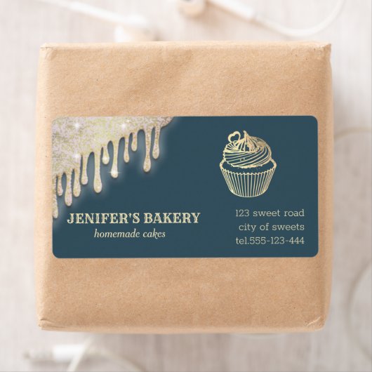 Gouddruppels Homemade cupcakes en behandelde verpa Etiket (Insitu)