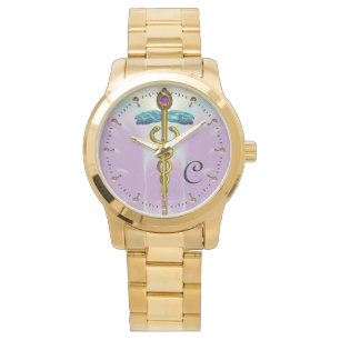 GOUDE CADUCEUS MET CELTISCHE KNOTEN Lila MONOGRAM Horloge