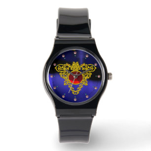 GOUDE CELTISCHE HART MET RODE RUBY HORLOGE