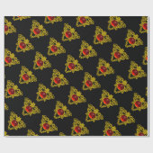 GOUDE CELTISCHE HART MET RODE RUBY, Valentijnsdag Cadeaupapier (Vlak)