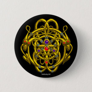 GOUDE CELTISCHE KENNIS MET TWEE TEKENS RONDE BUTTON 5,7 CM